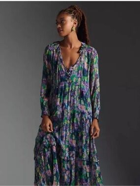 Anthropologie THE MARAIS PRINTED CHIFFON MAXI DRESS Sz XL